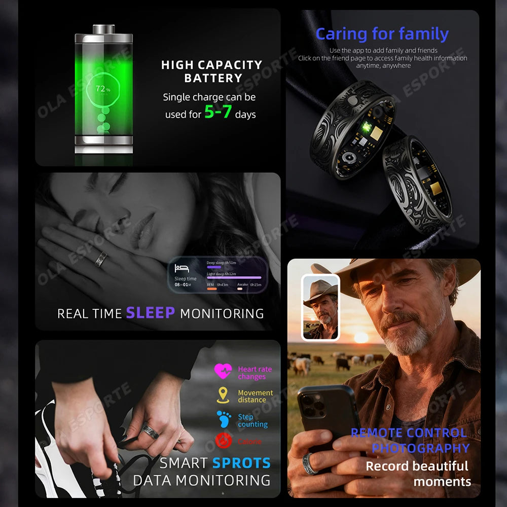 Smart Ring – Heart Rate, SpO2 & Sleep Monitor | IP68 Waterproof