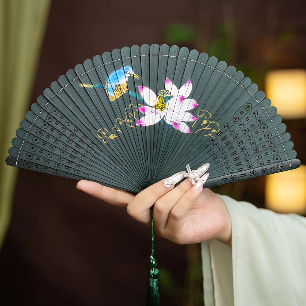 New All-bamboo Dance Fan Portable Summer Folding Fan Classical Film and Television Court Photo Fan Oasis Select 4