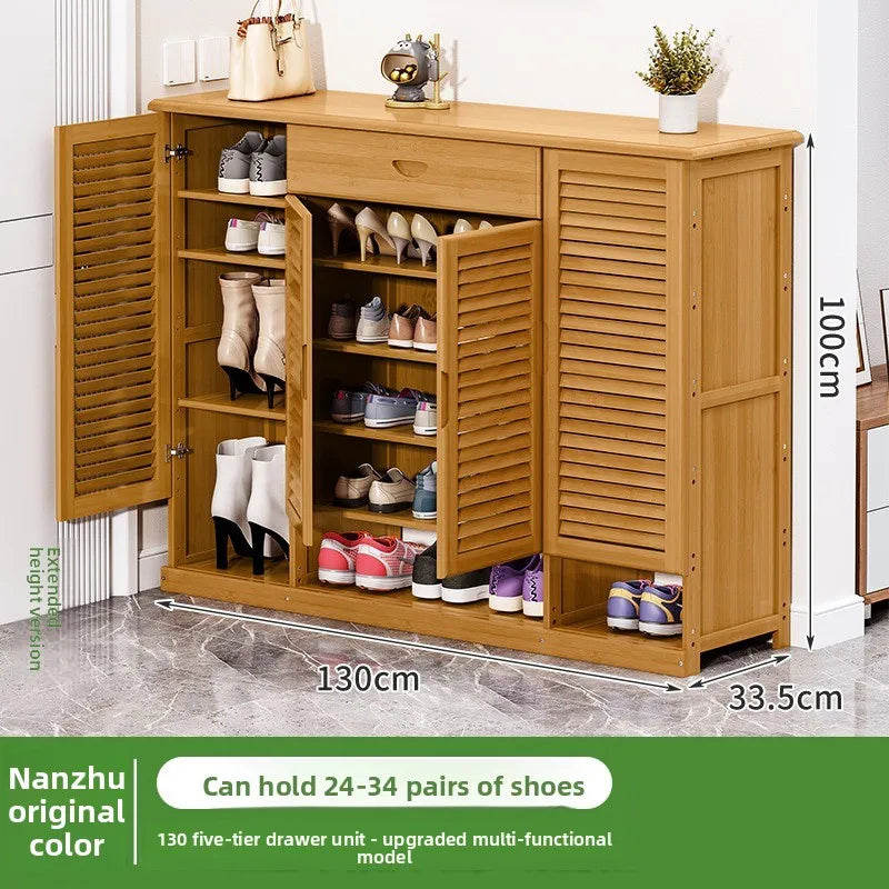 Shoe cabinet Household door porch cabinet Solid wood indoor shoe rack against the wall Large capacity dust-proof storage rack Oasis Select 130-5 floors