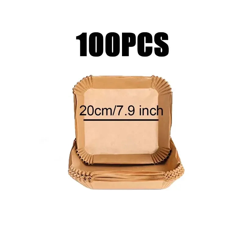 50/100pcs Square Airfryer Papers Non-Stick Disposable Paper Large Air Fryer Disposable Food Householdr Kitchen Oil Absorbing Oasis Select 100pcs-Square