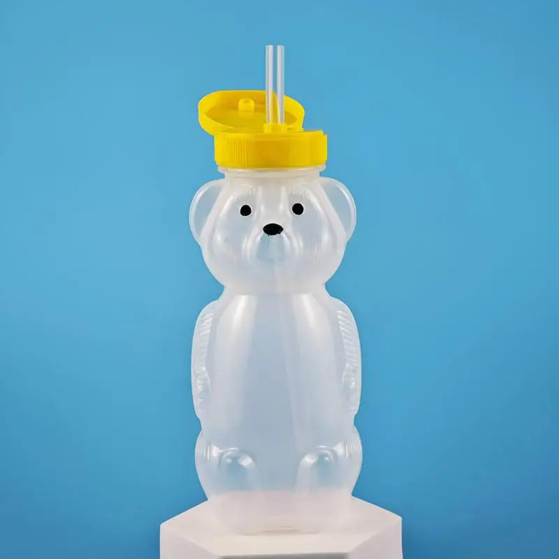 Cartoon Honey Bear Straw Cup with Flexible Straws Leak-Proof Squeezable Cup Cute Squeezable Leak Resistant Cup For Babies Oasis Select Yellow With straw