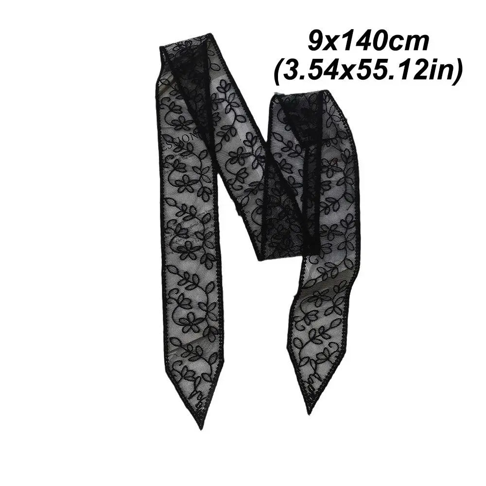 Ins Elegant Thin Women Narrow Long Scarf Korean Version Embroidered Flower Ribbon Waistband 140cm Y2k Female Headscarf Summer Oasis Select