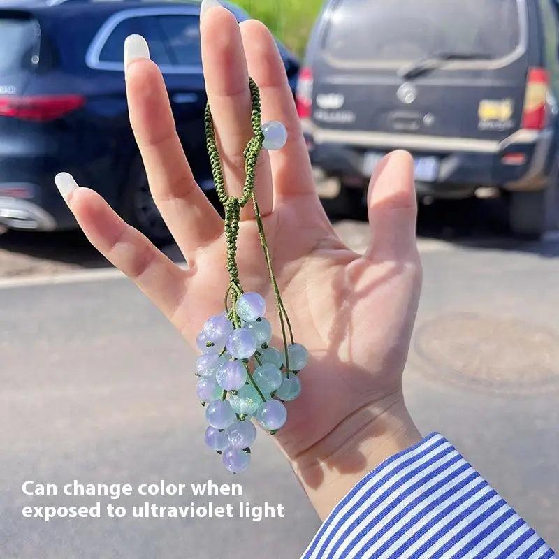 Color-changing Grape Pendant Keychain DIY Hand Woven Material Package Bead Car Key Backpack Pendant Decoration Accessory Oasis Select