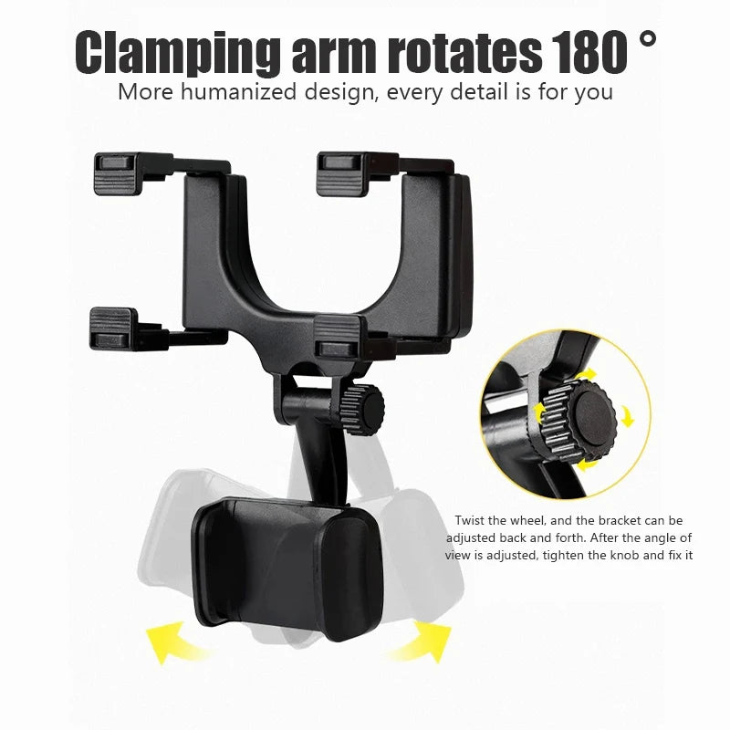 SEAMETAL Rearview Mirror Phone Holder for Car Free Rotation Adjustment Phone Mount Stable Gripper Smartphone Navigation Bracket Oasis Select