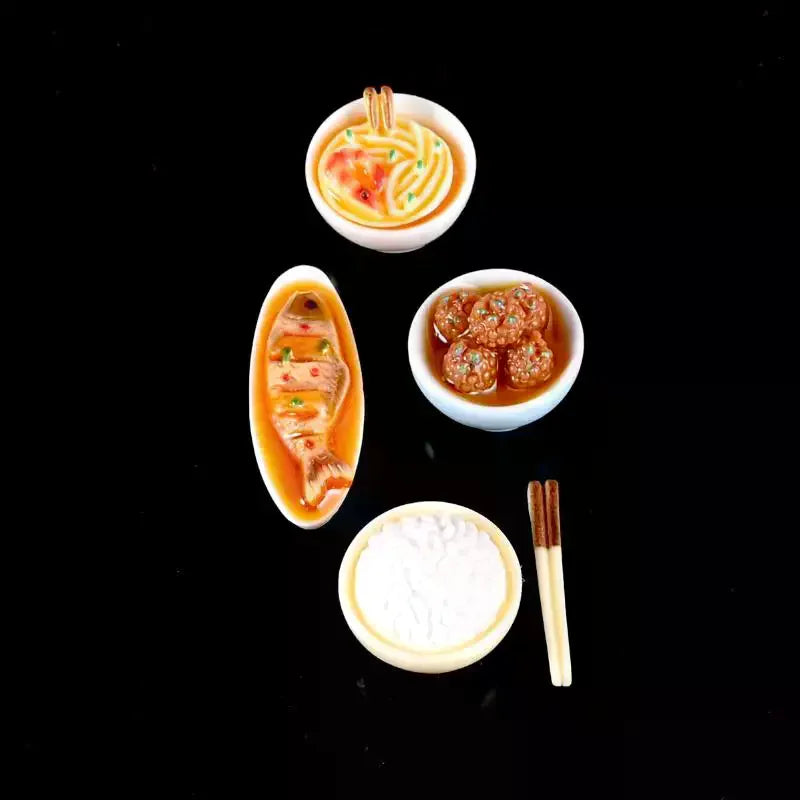 1/12 Dollhouse Miniature Chinese Dishes Food Models Dollhouse Kitchen Decoration DIY Dolls House Dining Room Ornaments Oasis Select