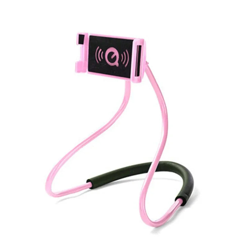 1PC Flexible Hands-free Phone Holder, Lazy Necklace Bracket for Bed, 360° Rotatable Cellphone Stand for iPhone Samsung Xiaomi Oasis Select Pink