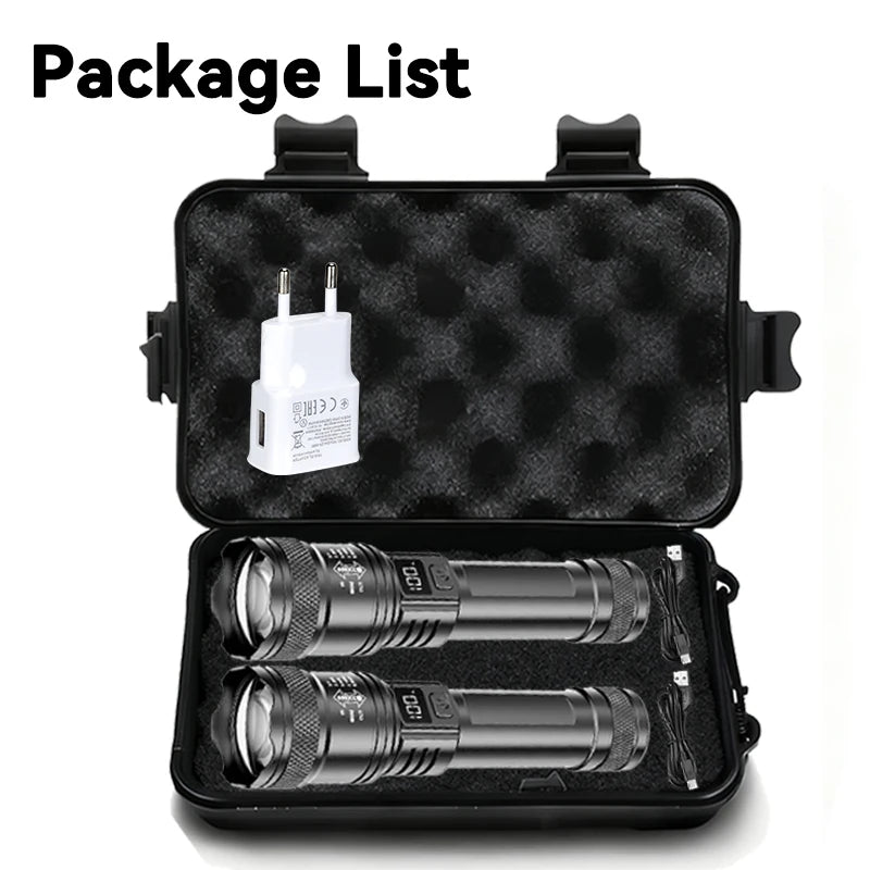 2000LM Zoomable Tactical LED Flashlight – USB Rechargeable Power Bank