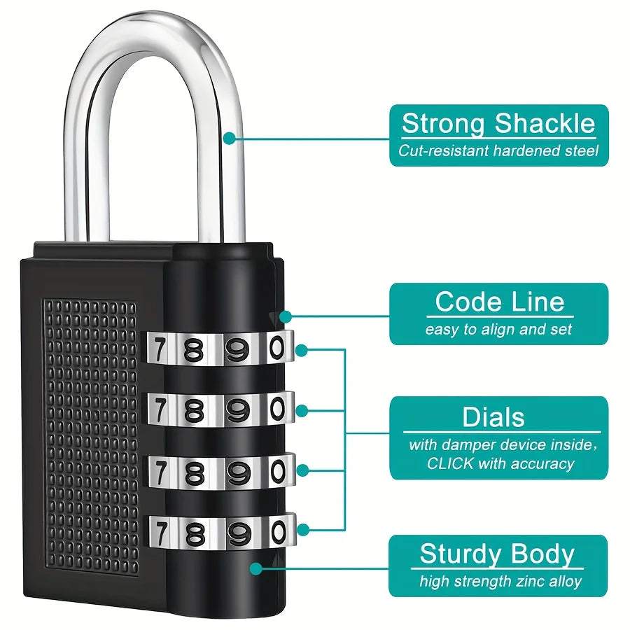 2-Pack Heavy-Duty 4-Dial Combination Padlocks - Keyless Security Locks with 4-Number Code, Corrosion-Resistant Oasis Select