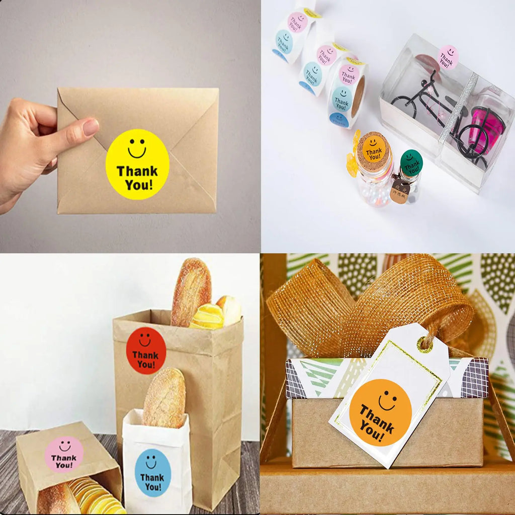 500 Pcs Thank You Stickers 8 Designs Colorful Smiley 1 Inch Thank You Stickers for Packaging Thank You Stickers for Baking Oasis Select