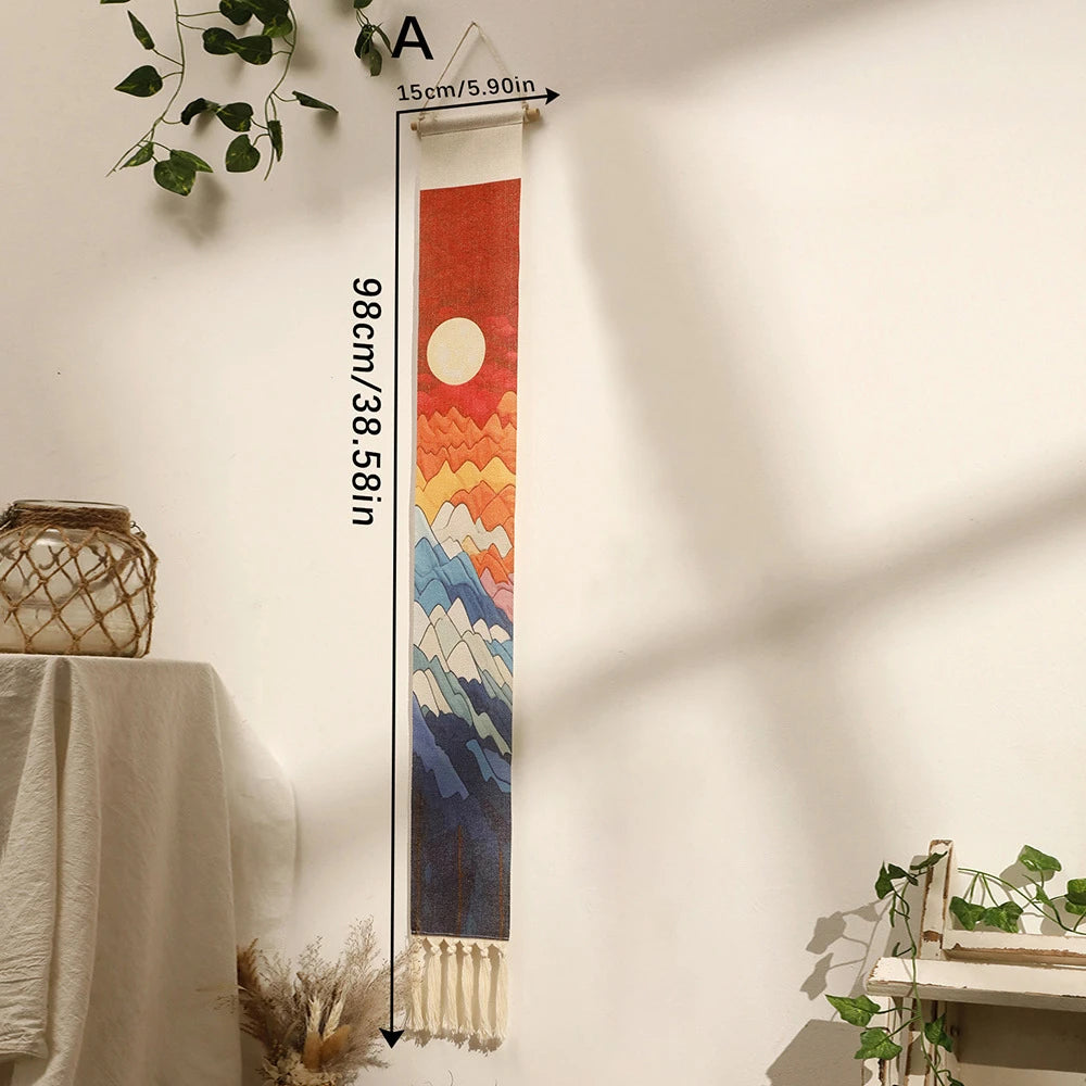 Handwoven Linen Vertical Fringe Tapestry Simple Studio Bedroom Living Room Background Wall Decoration Home Decor Oasis Select M01843