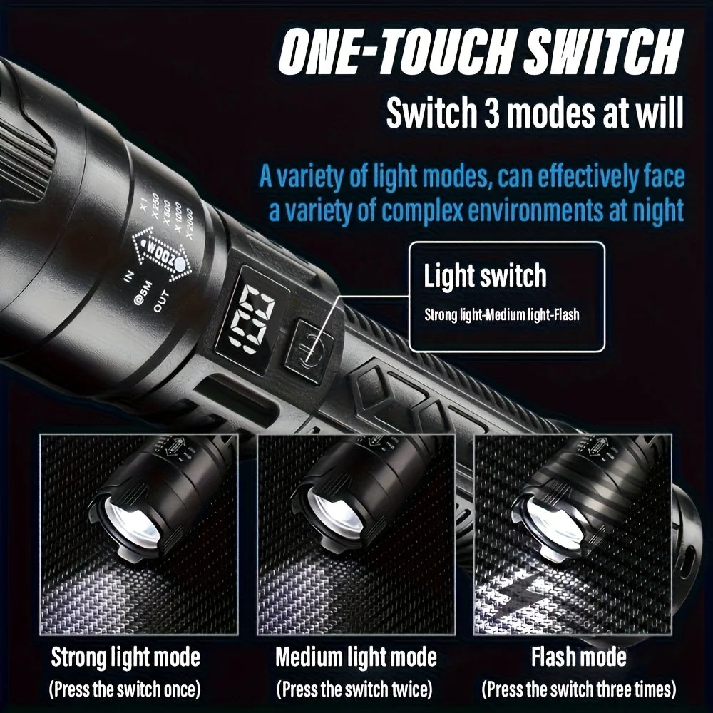 2000LM Rechargeable LED Tactical Flashlight | Zoom Torch