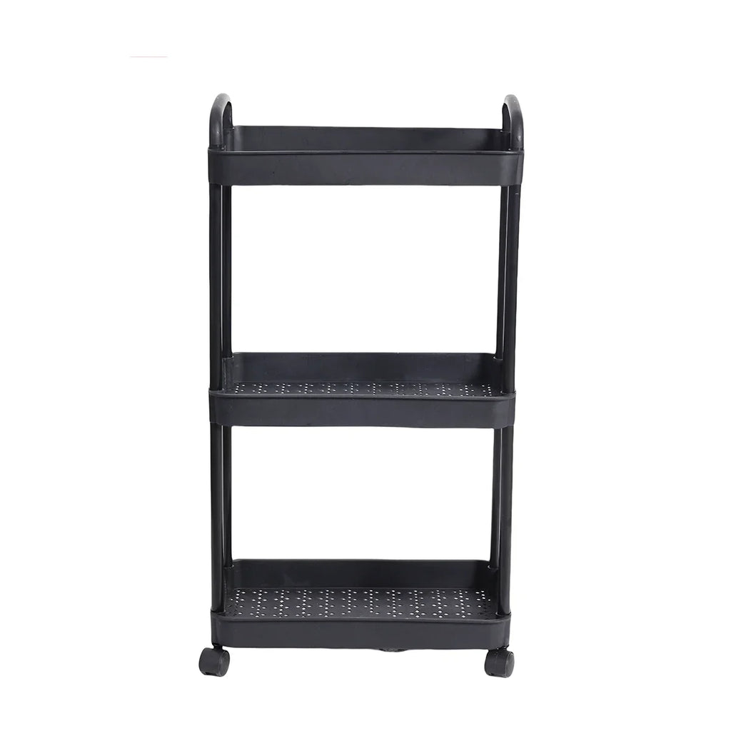 3/4-Tier Rolling Storage Cart with Lockable Wheels | Multi-Room Rolling Storage Cart Oasis Select 3 Tiers black