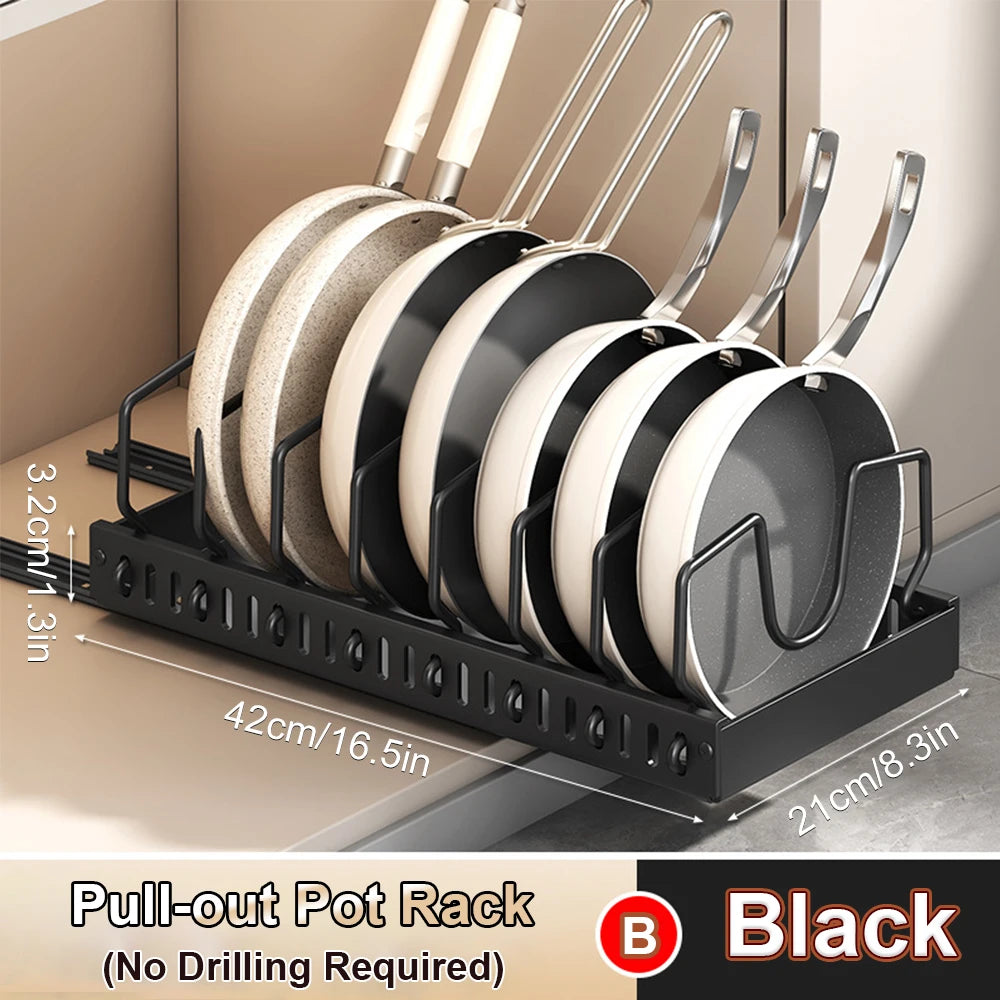Pull out Pots and Pans Organizer Sliding Pot Lid Holder Kitchen Spice Rack Tableware Organizer Multifunctional Dish Drying Racks Oasis Select Black Pot rack
