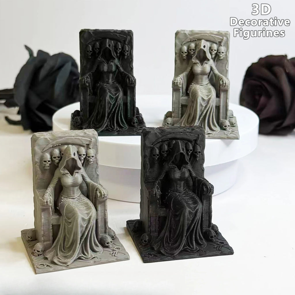 Grim Reaper Witch Throne Figurines 3D Printed Gothic Skull Statues Dark Fantasy Miniatures Diy Ornaments Halloween Desktop Decor Oasis Select