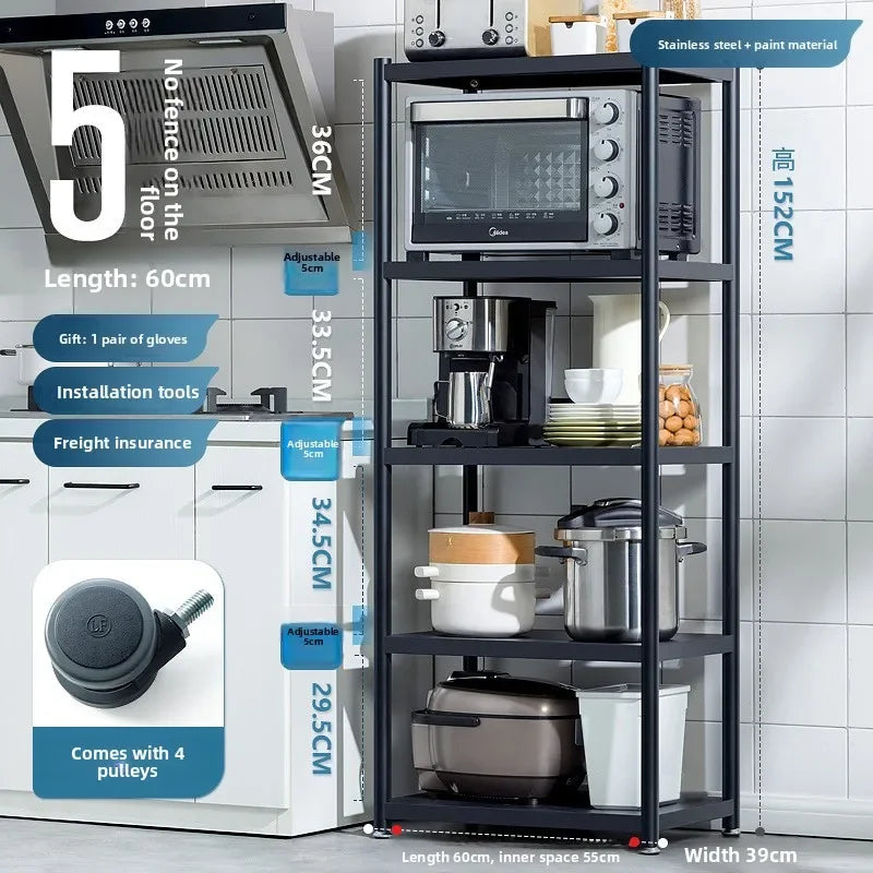 Multi-functional Kitchen storage rack Floor-to-ceiling multi-layer storage rack Stainless steel microwave oven rack Pot rack Oasis Select