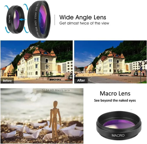 2 IN 1 Lens Universal Clip 37mm Mobile Phone Lens Professional 0.45X 49uv Super Wide-Angle + Macro HD Lens For iPhone Android Oasis Select
