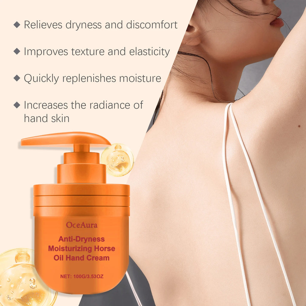 Horse Oil Hand Cream Nourish Dry Skin Moisturizing Soften Anti Cracked Repair Skin Barrier Fragrant Brighten Hand Care Product Oasis Select