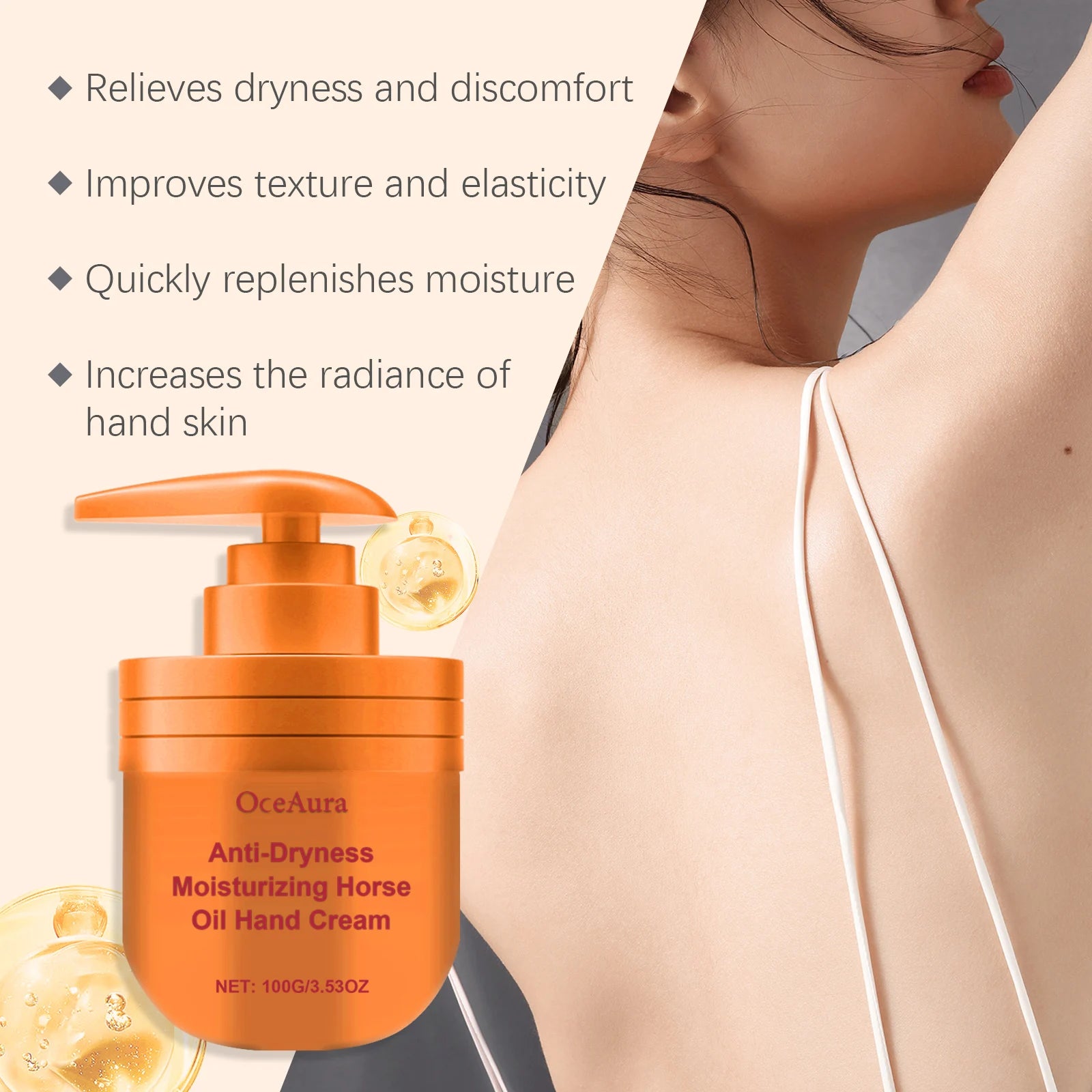 Horse Oil Hand Cream Nourish Dry Skin Moisturizing Soften Anti Cracked Repair Skin Barrier Fragrant Brighten Hand Care Product Oasis Select