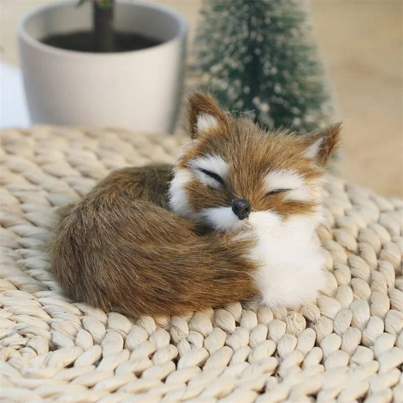 New Plush Simulation Furry Fox Model Squatting Sitting Fox Table Decoration Animal Static Stuffed Figure Kid Party Festival Gift Oasis Select Brown-Left