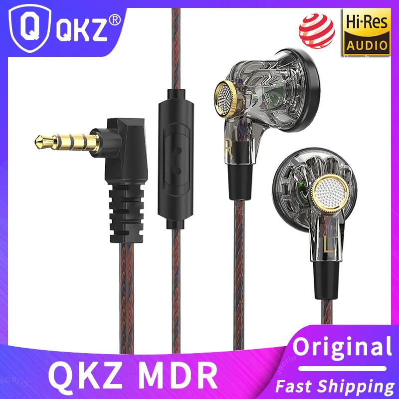 Original QKZ-MDR Wired Earphone HIFI Stereo Flat Headset With HD MIC 3.5mm AUX In-Ear Music Game Sports Headphones Oasis Select