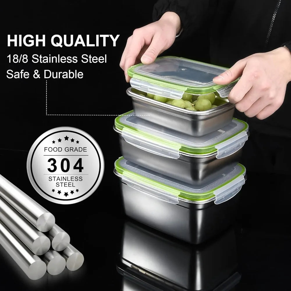 3 Pieces Stainless Steel Food Containers Food Storage Box Square Lunch Box 400/750/1200ml Oasis Select