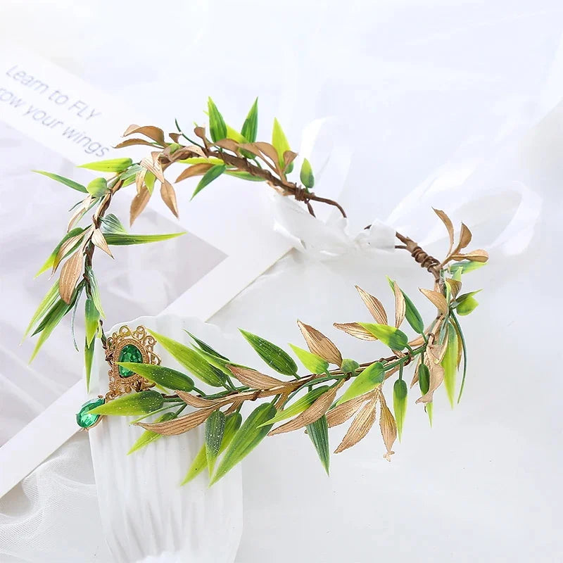 Retro Elf Crown Fairy Leaf Tiara Elf Ears Pendant Forest Garland Women Elven Princess Headpiece Wedding Halloween Hair Jewelry Oasis Select 1