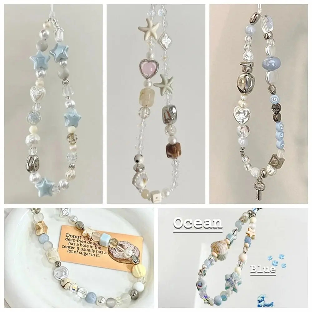 Star Pearl Beaded Phone Chain Phone Charms Hanging Cord Phone Strap Anti-Lost Wrist Strap Mobile Lanyard Phone Pendant Oasis Select