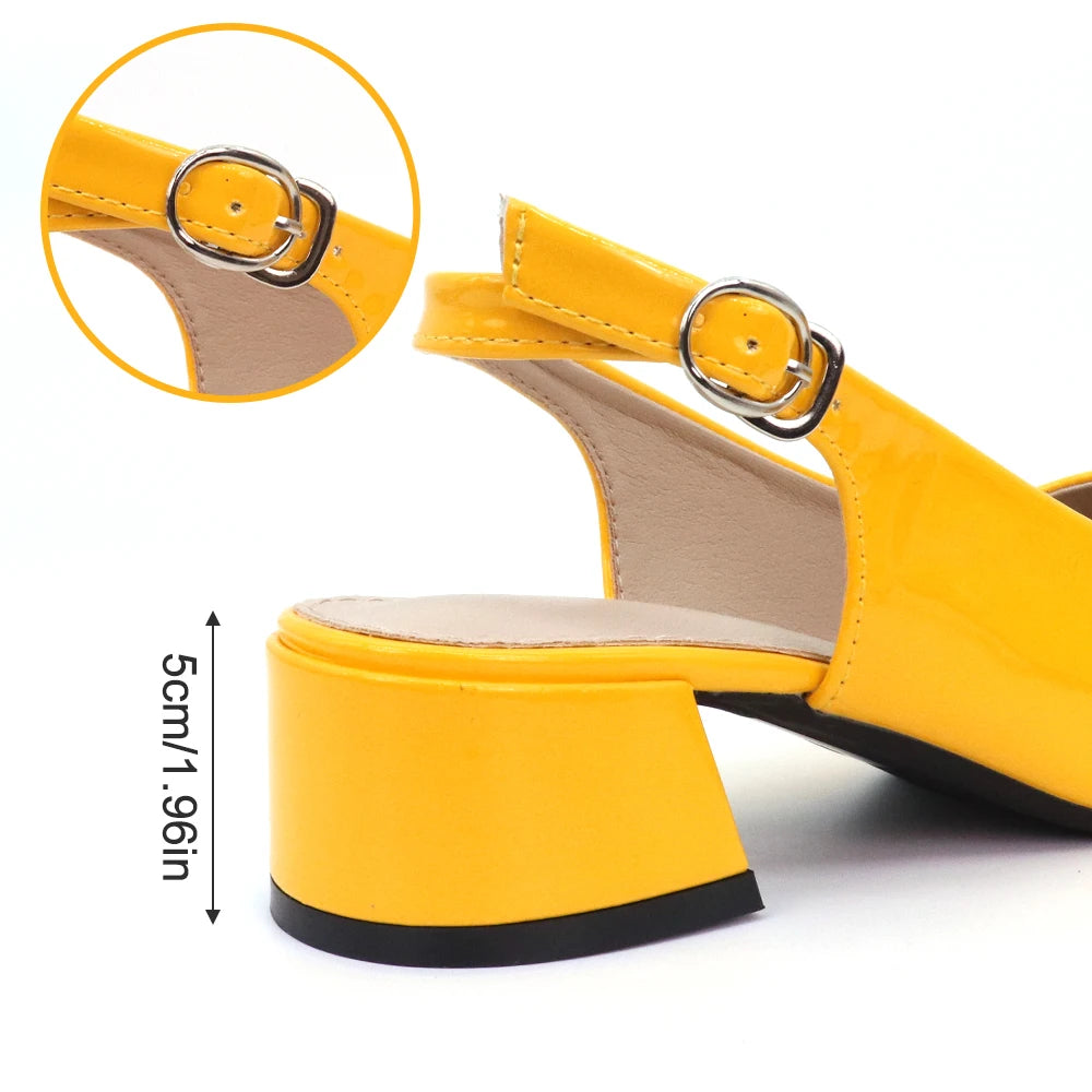 Women's sandals yellow bow accent minimalist chunky heel comfortable versatile elegant stylish high heels 1.98inch women's shoes Oasis Select