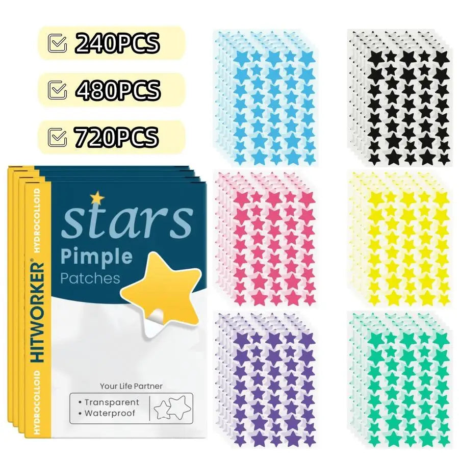 Star Acne Patches 240/480/720 Pieces, High-Quality Emergency Kit, Invisible Hydrogel Absorbs Pus Quickly, Reduces Swelling, Cute Oasis Select