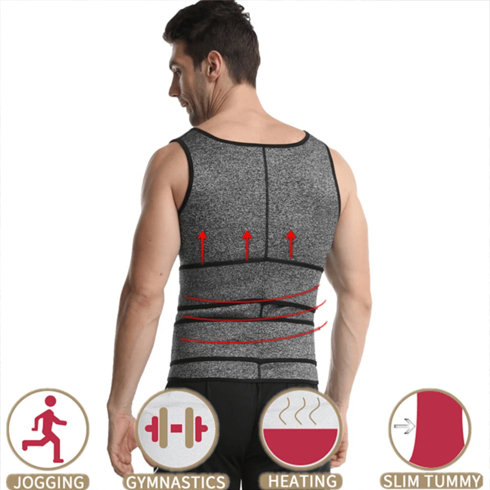 Men's Sauna Waist Trainer Vest Sweat Vest with Trimmer Belt Workout Tank Top Body Shaper Fitness Slimming Shirt Shapewear Oasis Select