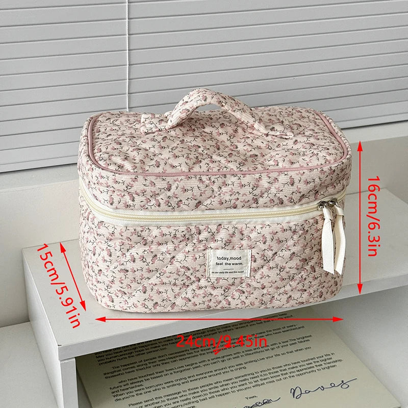 Corduroy Floral Cosmetic Bag – Pink Flower Makeup Pouch