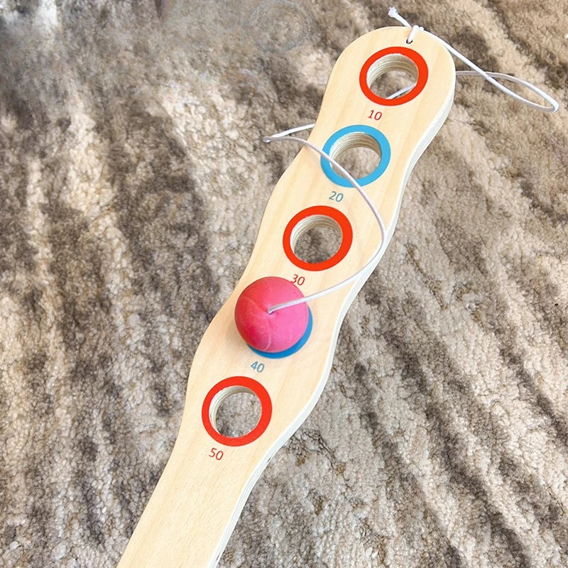 1pc Wooden Target Ball with Elastic String, Kids Hand-Eye Coordination Skill Game, Interactive Sensory Training Toy for Children Oasis Select Scoring bouncing bal