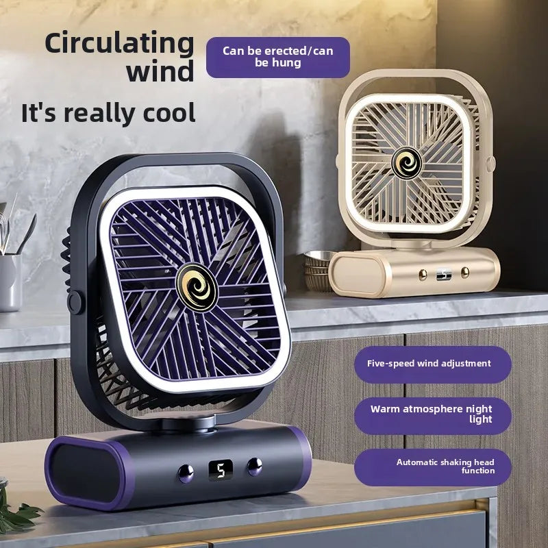 URGGU USB Rechargeable Camping Fan with LED Tent Light