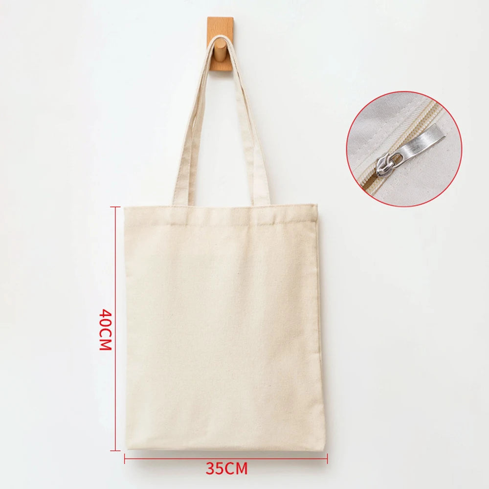 Large Capacity Folding Canvas Bag Reusable Shopping Bag Unisex Eco-friendly Tote Bags DIY Shoulder Bag Grocery Handbag Oasis Select Beige zipper40X35CM