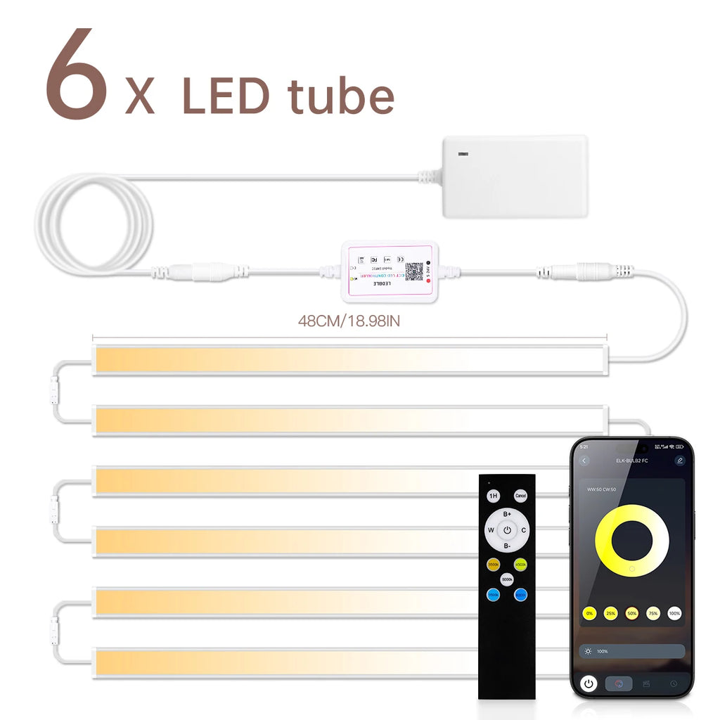 1-10pc Dimmable CCT LED Light Bar Cabinet Lighting 48CM 2700K-6500K Aluminium Tube Bluetooth APP Control Above the Stove Sink Oasis Select USA Power Plug 6Pcs LED Bar