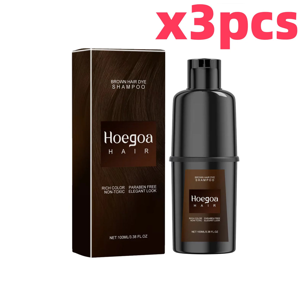HOEGOA Herbal Hair Dye Shampoo – Black Brown Red Purple Hair Dye Shampoo Oasis Select Brown x 3pcs