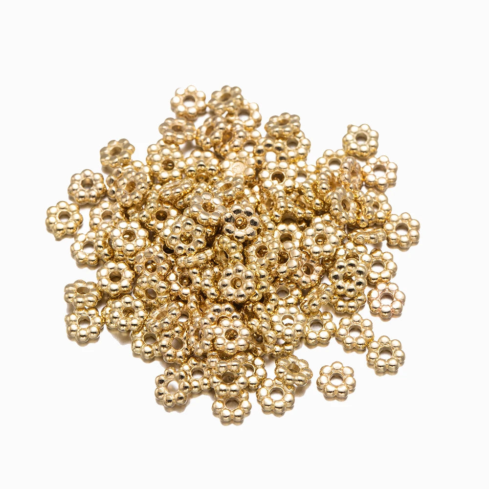 500pcs/Lot 4mm Flower Spacer Loose Beads for DIY Bracelet Necklace Jewelry Making Supplies Findings Accessories Materials Crafts Oasis Select KC Gold