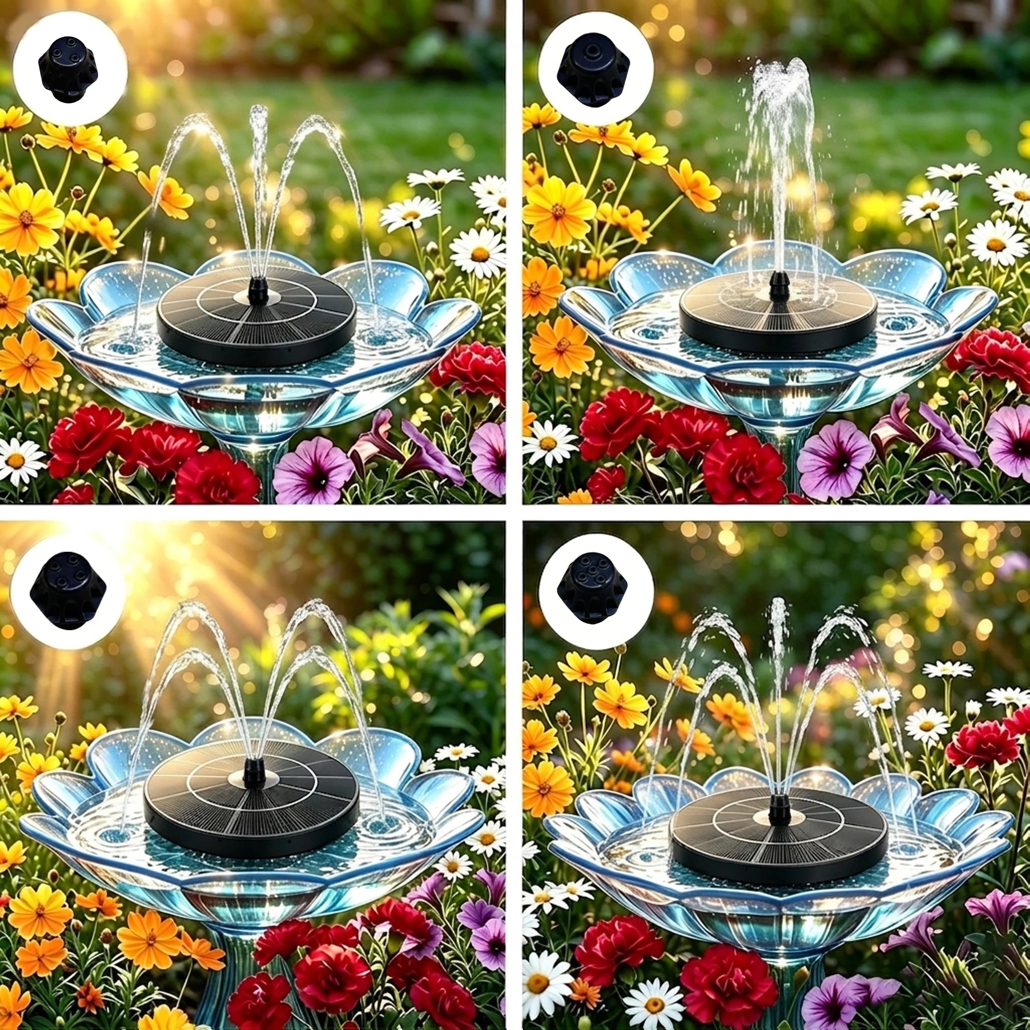 2.8W Outdoor Solar Fountain with 4 Nozzles and 4 Crash Bars, Solar Water Fountain Pump Suitable For DIY Garden Pond Bird Bath Oasis Select