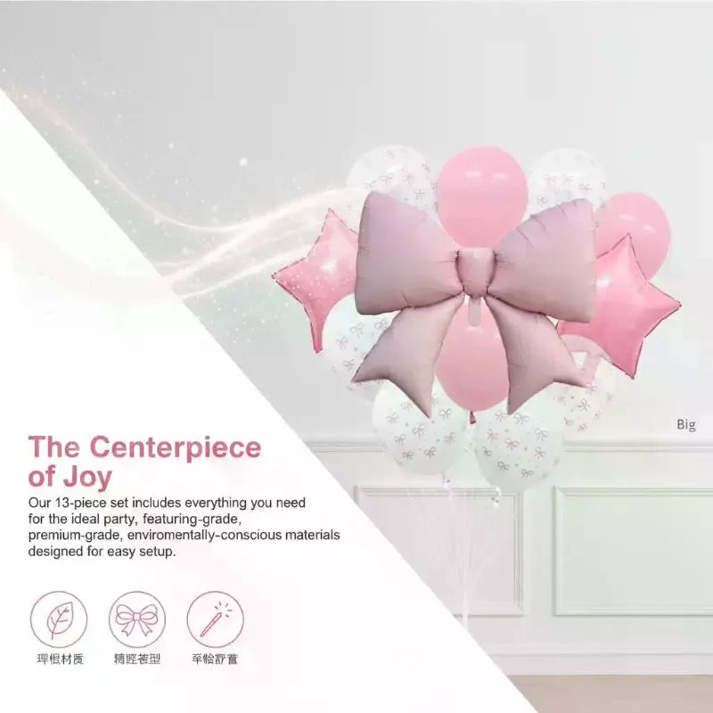 13Pcs/Set Bow Print Latex Balloon Foil Bow Balloon For Coquette Birthday Girl Baby Shower Bachelorette Wedding Party Decoration Oasis Select