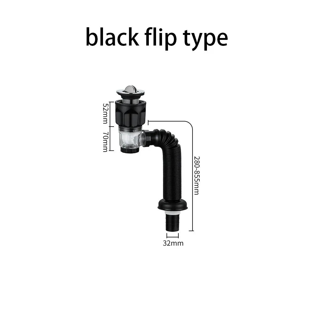 Anti-odor Basin Drain Dual-use Bathroom Accessories Hand Basin Drainage Component Horizontal and Vertical Drainage Oasis Select black flip type