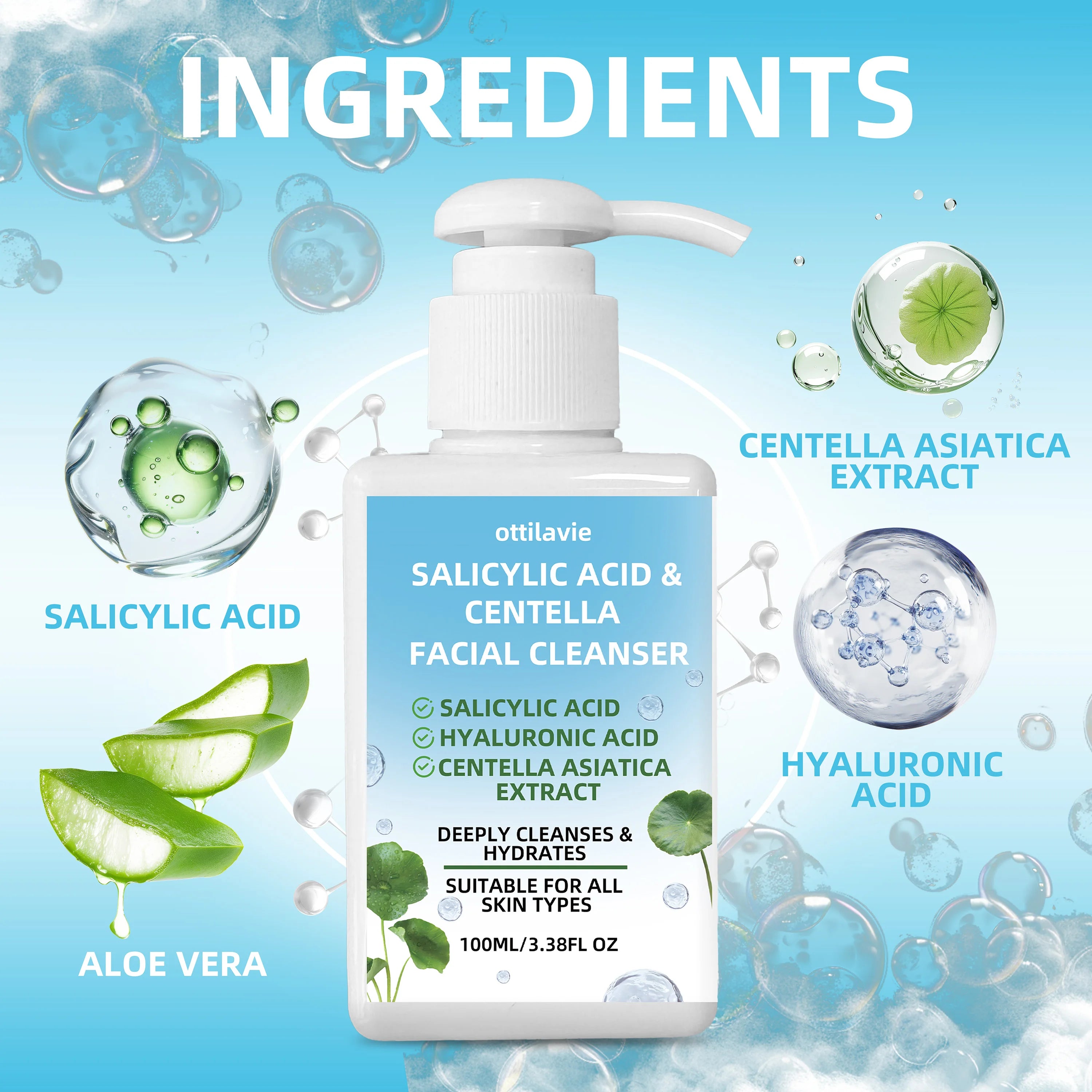 Ottilavie Salicylic Acid & Centella Face Wash 100ml Cleanser Facial Cleanser Oasis Select