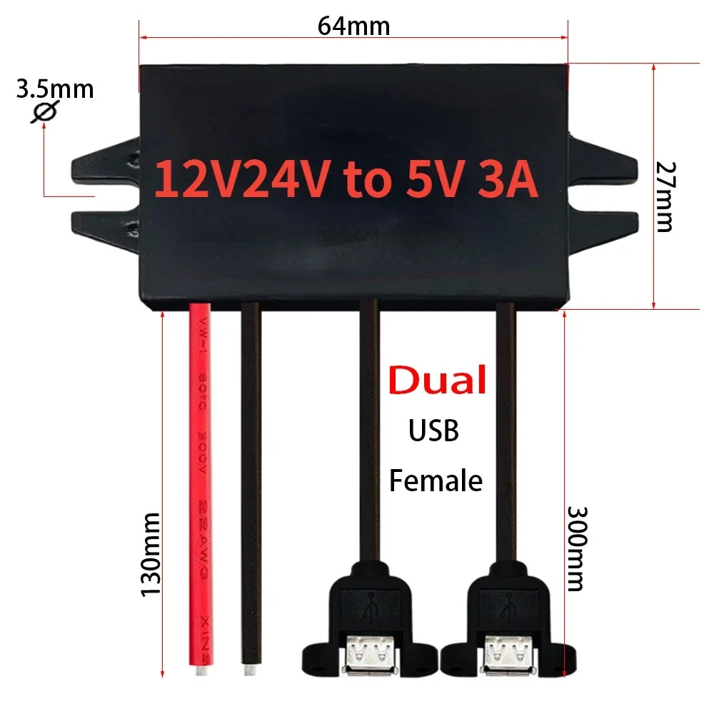 12V24V to 5V 3A Buck DC Step Down Converter Power Supply Module for Adapter Mini Micro USB Car Male Female With Car Charger Oasis Select Double-ear 12V24V 5V3A