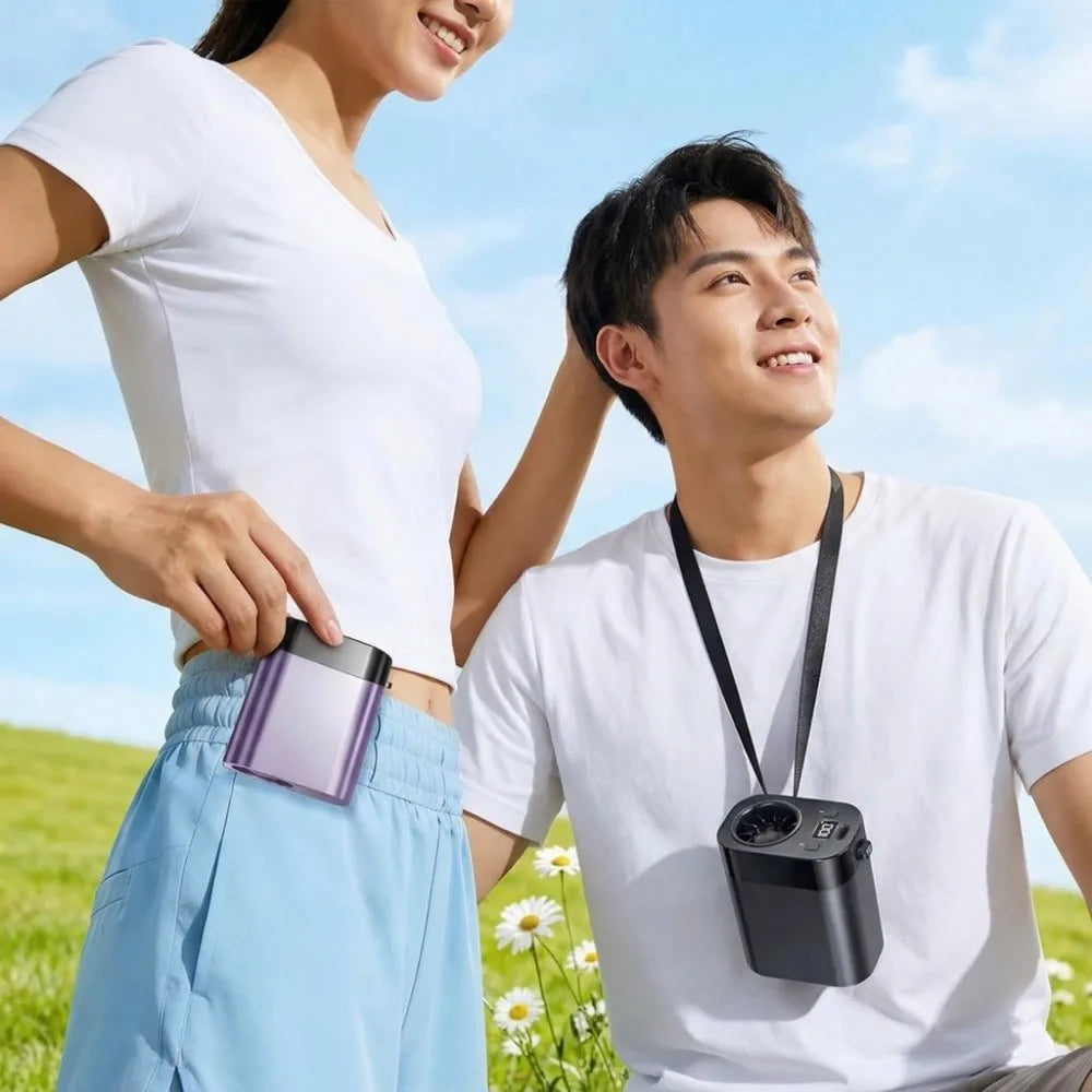 Portable Hand Free Waist Clip Fan Rechargeable Strong Airflow Hanging Neck Fan LED Display High-Speed Mini Electric Fan Working Oasis Select
