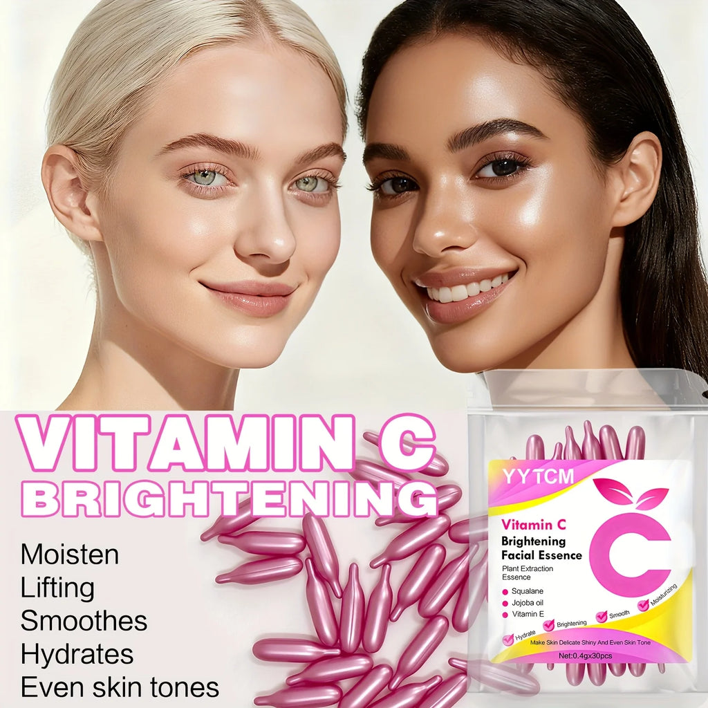 Vitamin C Skin-Brightening and Moisturizing Capsule Essence, Hydrates and Smooths the Skin, Contains Plant-Based Squalane, Vitamin E, Magnolia Oil, and Jojoba Seed Oil for Deep Hydration and Skin Brightening Essence (0.4Gx30 Oasis Select