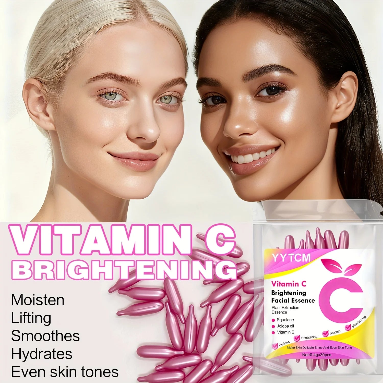 Vitamin C Skin-Brightening and Moisturizing Capsule Essence, Hydrates and Smooths the Skin, Contains Plant-Based Squalane, Vitamin E, Magnolia Oil, and Jojoba Seed Oil for Deep Hydration and Skin Brightening Essence (0.4Gx30 Oasis Select