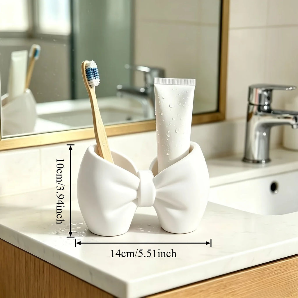 Plastic Toothbrush Holder, Cute Bow Design, Perfect for the Bathroom or Bedroom - Cute Toothbrush and Pen Display Stand Oasis Select
