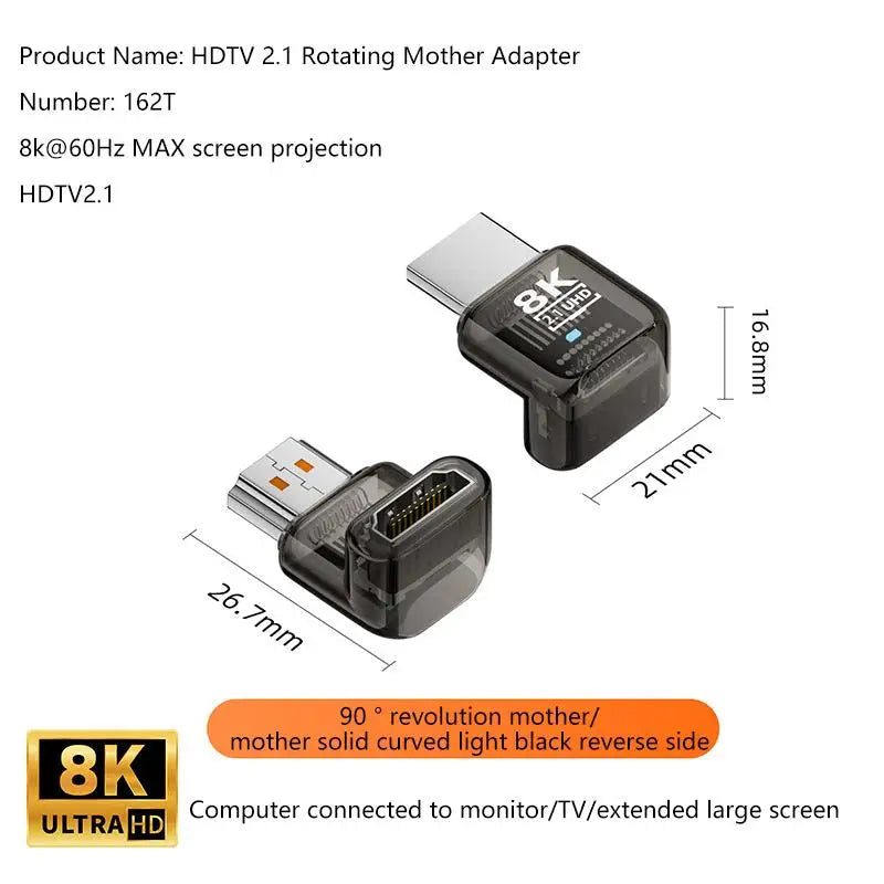 HDMI 2 1 Male Female Adapter 8K 60Hz Connector Up Down Angle 90 270