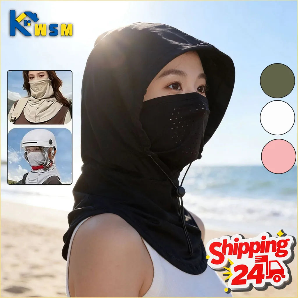 Sun Hat with Face Mask Neck Gaiter All in One for Women Summer Ice Silk Breathable UV Protection Cap for Driving Cycling Outdoor Oasis Select