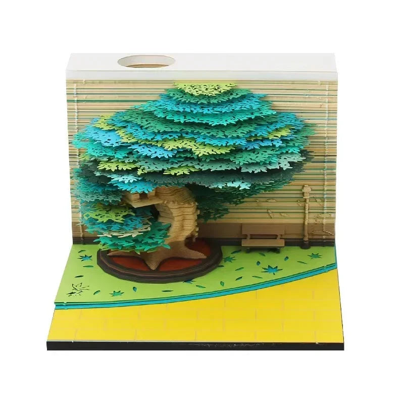 Treehouse 3D Desktop Calendar Sticky Notes Creative Crafts Souvenirs Paper Carvings Memo Pad New Year Gifts Office Ornament Oasis Select Summer no light