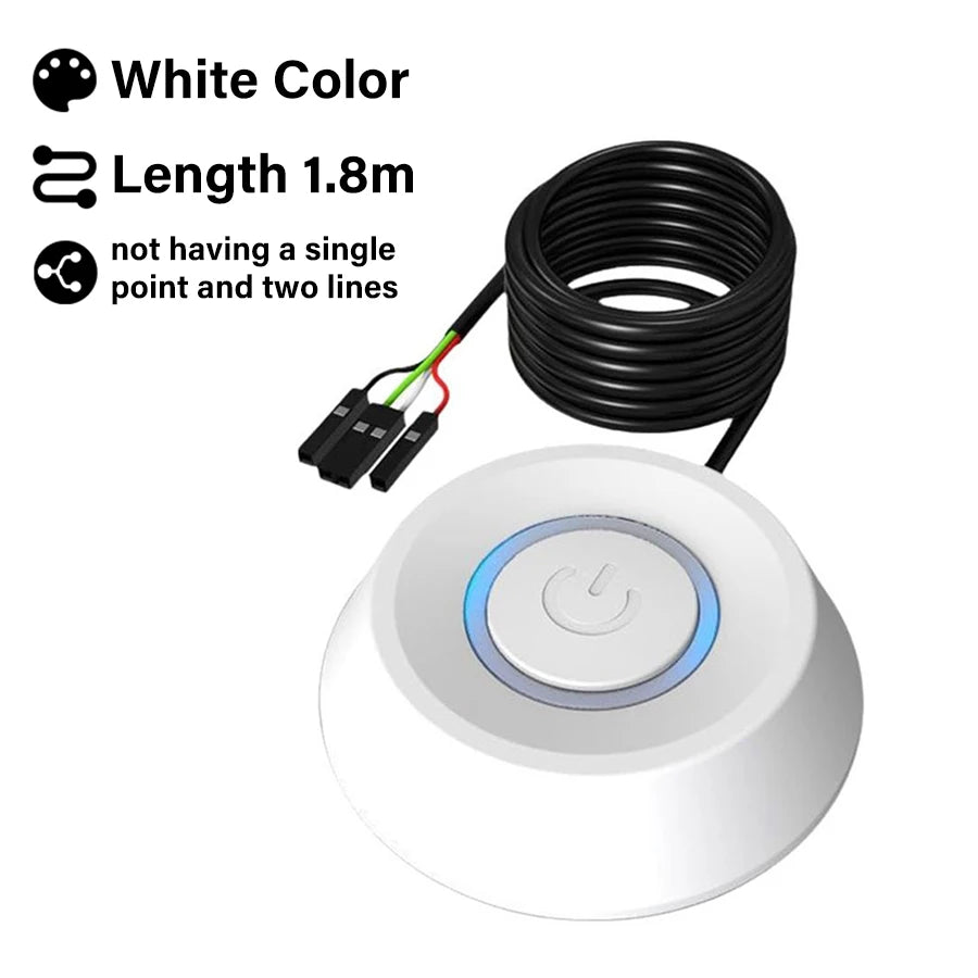 Computer Desktop Switch 1.8M LED Lights PC Motherboard External Start Power On/Off Push Button Extension Cable For Home Office Oasis Select White